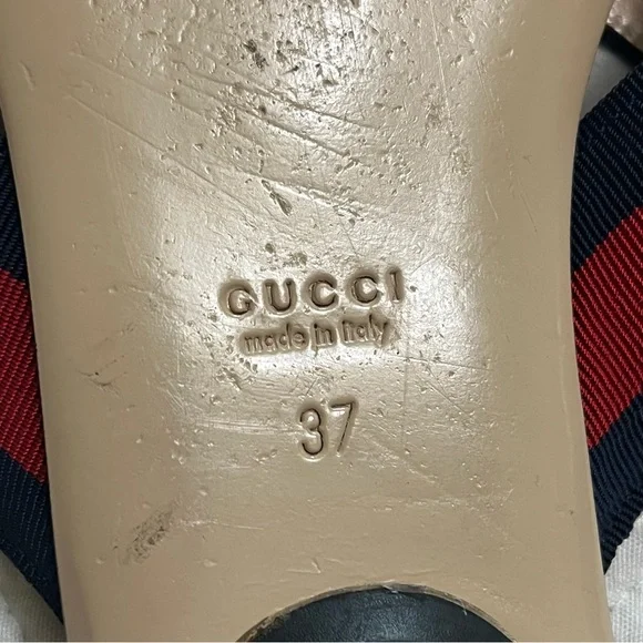 GUCCI Web Star Sandal Flip Flop Patriotic Gold Star Red Blue Bow Flat Size 37 - Picture 7 of 8
